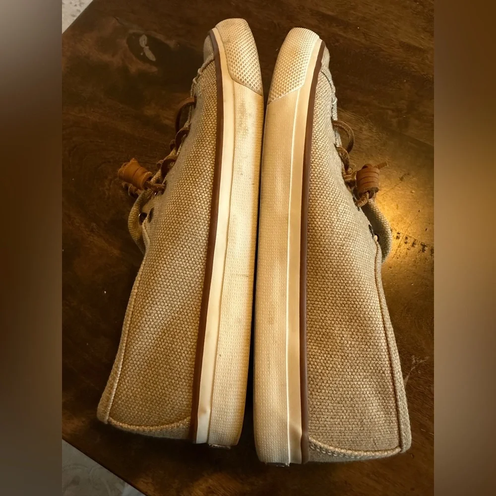 Sperry Seacoast Waxy Canvas Sneakers Women's 7.5 Beige Tan Lace‎ Up Casual Shoes